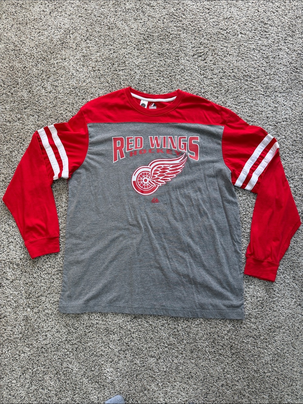 Majestic Red Wings Gray and Red Long-Sleeve Tee